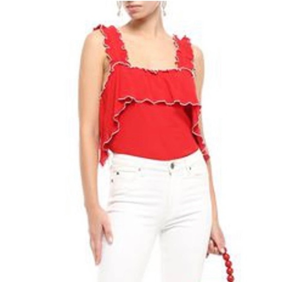 ANTIK BATIK Women’s Red Cotton Gauze Ruffle Trim GARY Top Blouse Size Small - Picture 1 of 8